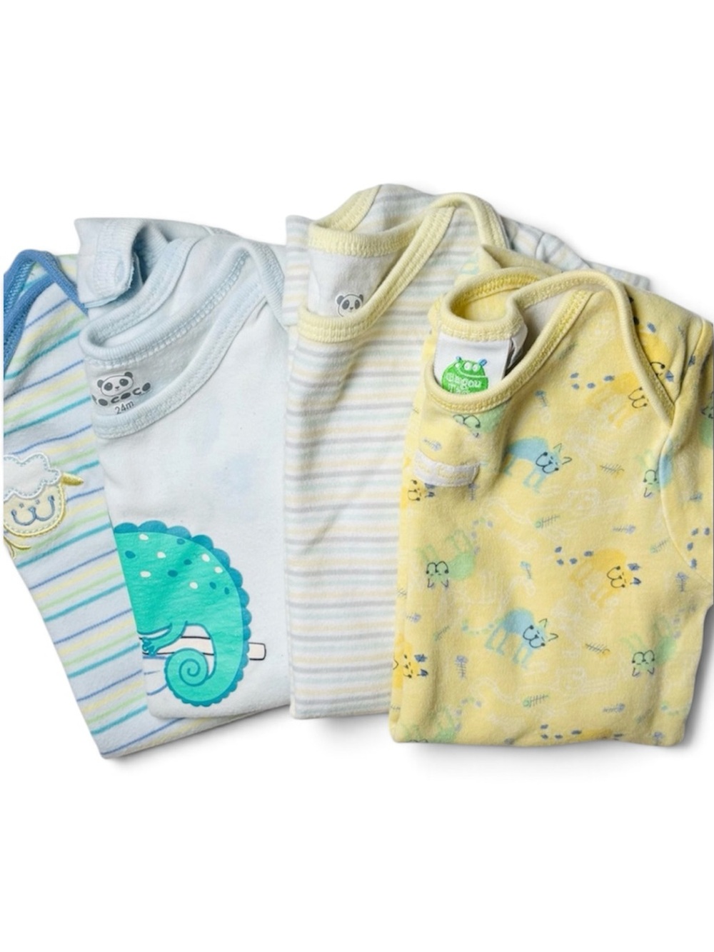 Pastel Yellow Blue Toddler Whimsical Animal Bodysuit Bundle 4pcs